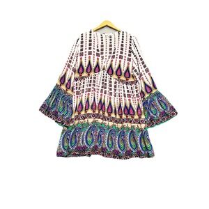 Umgee Babydoll Tunic Dress Women 2X Boho Multiprint Floral Artsy Cottagecore